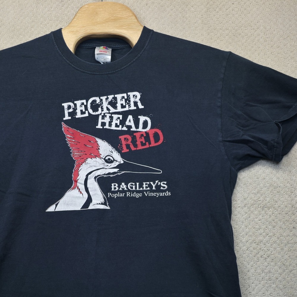 Vtg Bagley's‎ Pecker Head Red Wine T-Shirt L Funny Woodpecker Slogan Adult Humor